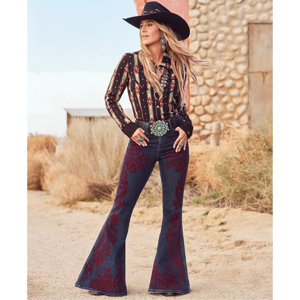 Wrangler x Lainey Wilson Vintage Flocked Bell Bottoms | BUCKIN' BOOTS